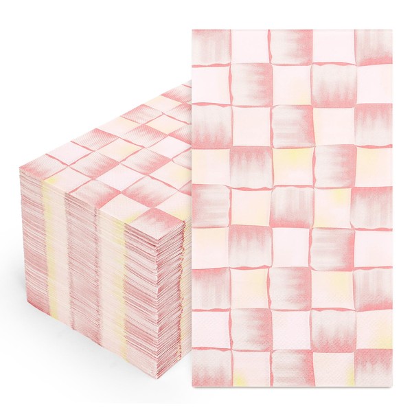 JarThenaAMCS 100 Pcs Light Pink Plaid Guest Napkins Watercolor Checkered