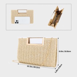 COAIMANEY Womens Straw Woven Clutch with Metal Handle, Raffia Weaving Shoulder Bag Purse for Summer Wedding Prom Party Beach
