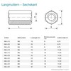 Long Nut M16 x 50 mm Galvanised Steel Hexagonal Connection
