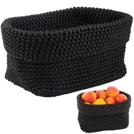 21 x 13 x 15.5 cm Wicker Basket, Black, Storage Braided Cotton Rope Rectangular, Stackable Crochet Basket, Organiser Baskets, Storage Basket, Braided Basket, Small for Bedroom, Bathroom and Office