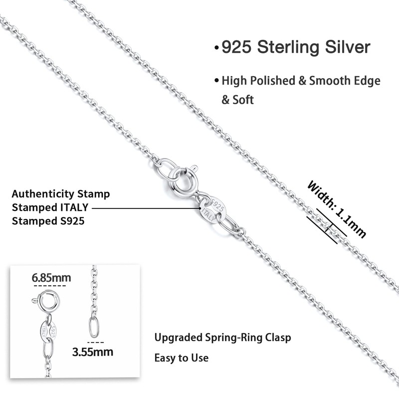 Jewlpire 925 Sterling Silver Chain Necklace Chain for Women 1.1mm