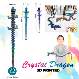 24 ”Large 3D Dragon,Flexible Articulated Dragon,Crystal Dragon Toy,3D Printed Gift for Festival,Home Decoration, Executive Desk Decorations (Blue Green Purple)