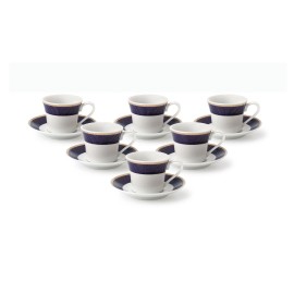 World Faith Espresso Cups and Saucers Set for Tea or Coffee - Blue and Gold, 2 oz. Set of 6