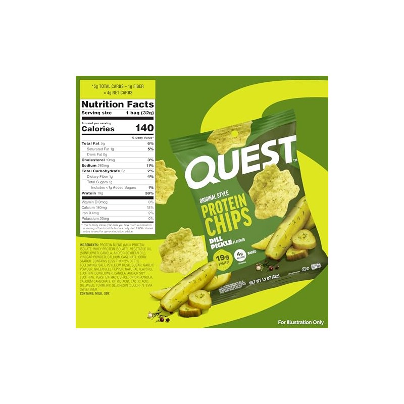 Quest Nutrition Dill Pickle Flavored Protein Chips, 19g Protein, 4g