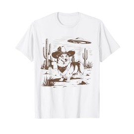 UFO Corgi Western Alien Vintage 90s Wild West Fun Cowboy Dog T-Shirt