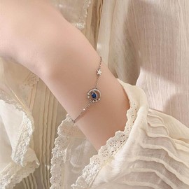 Sttiafay Planet Charm Bracelet Silver Plated Star Moon Bracelet Minimalist Friendship Bracelet Wrist Chain Jewelry for Women