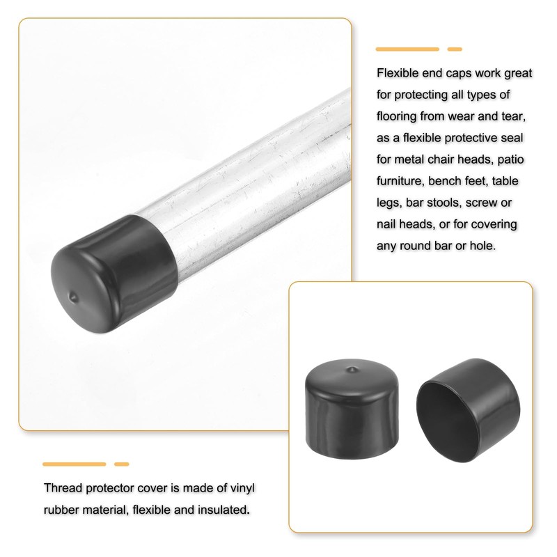 sourcing map 2pcs 60mm(2 3/8") Rubber End Caps, Round Vinyl