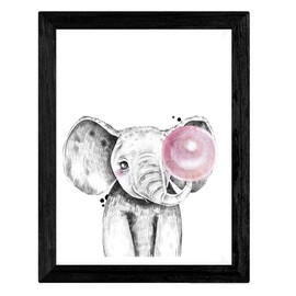 Nacnic Set of 4 Bubblegum Animals Posters. Portrait Style wall decoration of Giraffes, Elephants, Zebras and Leopards. Animals blowing Pink Bubblegum. Size A3, Frameless.