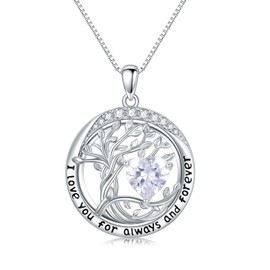 TOUPOP Irish Tree of Life Necklace for Women White Gold 925 Sterling Silver Celtic Pendant Necklaces with Diamond April Birthstone Irish Birthday Christmas Jewelry for Wife Girlfriend