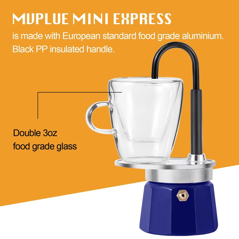 MVPLUE-Mini Express Swiss Single Tube Moka Pot Aluminum Blue，Moka Set