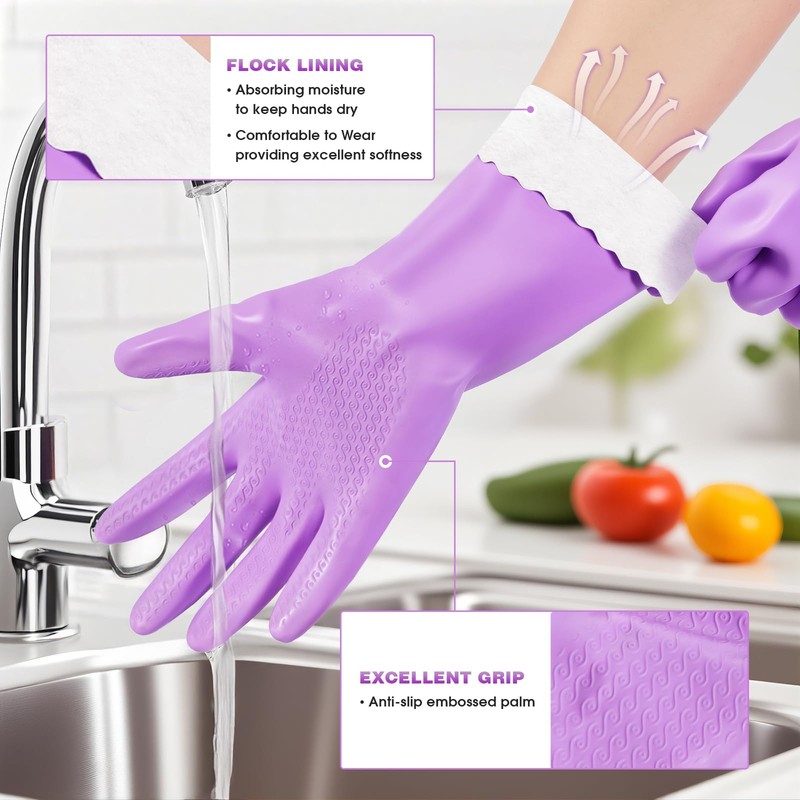 Elgood Reusable Dishwashing Cleaning Gloves with Latex free, Cotton lining,Kitchen