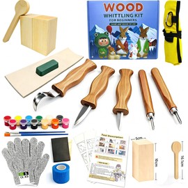 Wood Carving Kit,Multifunctional Wood Carving Whittling Kit, Safety Carving Knives with Basswood Blocks, Tools, Protective Gear, Paint, DIY Craft Hobby Gift for Kids Teens Adults Beginners