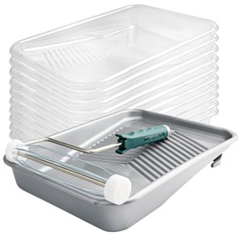 Mister Rui-Paint Tray,12 Pack, 9 Inch Paint Roller Tray, Disposable Paint Tray with Liner and 5-Wire Roller Frame, Plastic Paint Tray Washable and Reusable, Textured Paint Tray with Deep Capacity