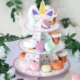 BJH 3 Tier Cupcake Stand Unicorn Cupcake Display Holder for Birthday Party Coffee Table Wedding Baby Shower - Reusable