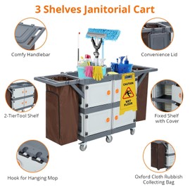 GarveeHome Commercial Janitorial Cart with 4 Cabinet, Cleaning Cart for Housekeeping Hotels Apartment Mall with Wheels and Large Capacity Vinyl Bag