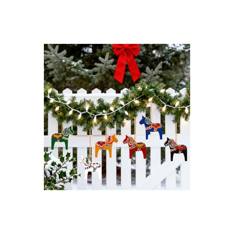 Dala Horse - Adornos de Navidad suecos de 6 piezas