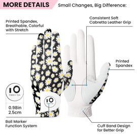 FINGER TEN Golf Gloves Ladies Pair for Left and Right Hand Leather,Golf Gloves for Women Weathersof Comfortable (Grey, Small)