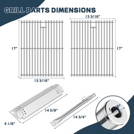Grill Parts for Nexgrill replacement parts 5 Burner 720-0888 720-0888N 720-0888A,Stainless Cooking Grate,Heat Shield,Burner Kit for Nexgrill replacement parts 4 Burner 720-0830 720-0830H Grill Grates