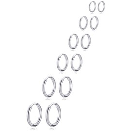 Ofeiyaa 6 Pairs Stainless Steel Huggie Hoop Earrings Cartilage Helix Lobes Hinged Sleeper Tiny Hoops Earrings For Men Women 6/8/10/12/14/16mm Gold Silver Tone