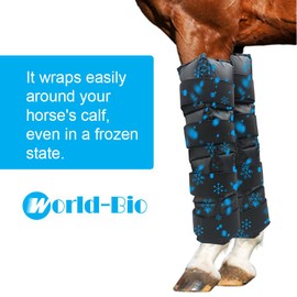 WORLD-BIO Horse Ice Boots Set of 2 /Horse Ice Pack for Injuries, Therapy Full Leg Ice Boot Cold Pack with Flexible Straps for Hock, Ankle, Knee, Legs and Hooves, 16.9'' x 16.1'' Black