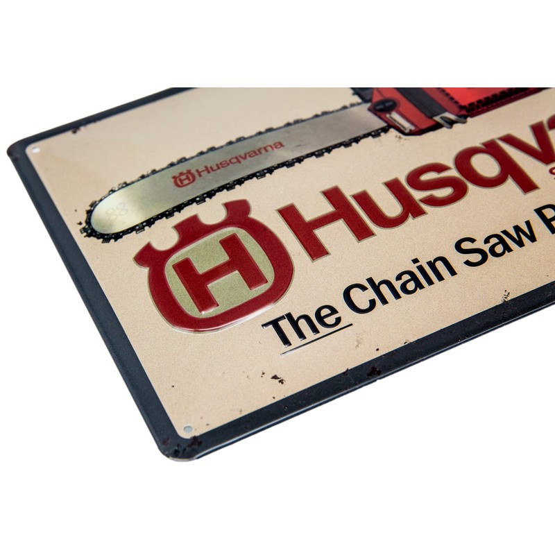 Retro Tin Sign – Chainsaw, Forest, Lumberjack – High-Quality Embossed