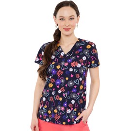 Med Couture Prints Women Scrubs Top V-Neck Print MC8564, M, Dotty Floral