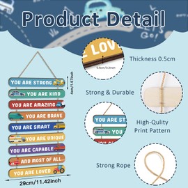 KAIRNE Inspirational Phrases Wall Plaque Colorful Construction Car Hanging Sign Boys Room Decor Motivational Quotes Wall Art Positive Phrases You Are Kind Hanging Plaque for Nursery Kids Bedroom Decor