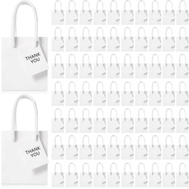 100 Pack Mini Gift Bags Bulk, 4 x 2.75 x 4.5 Inches Paper Bags with Gift Tags, Extra Small Paper Gift Bags with Handles for Birthday Gifts, Party Favors, Weddings, Baby Showers (White)