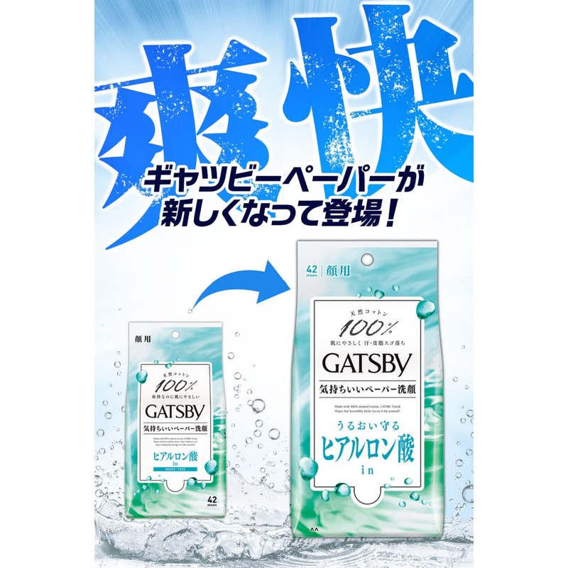 GATSBY Facial Paper, Moisturizing, Men's Face Wash Sheet Set, 42