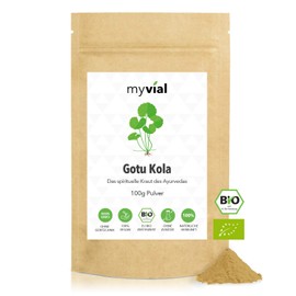myvial® Gotu Kola Powder Organic 100 g Fine Ground from Sri Lanka - Vegan - Indian Water Navel - Tiger Grass (Centella Asiatica) | Without Additives, Plastic-Free Packaging and Laboratory Tested