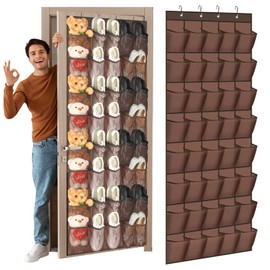Windyun 40 Large over the Door Hanging Shoe Organizer Brown Mesh Pockets Shoe Rack for Closet Behind Door Hanger Storage Holder Nonslip for Cruise Essentials, Dorm Room Storage, Utility Room