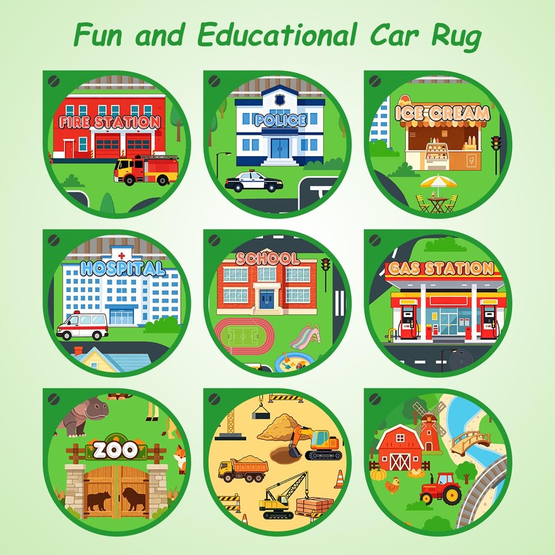 Town Road Car Rug 6x9 Ft, Non-Slip Railway Track Car