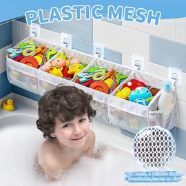 Bath Toy Storage Organizer - 4 Compartment Horizontal Large Openings Bath Toy Organizer for Tub, Capacity Upgrade Storage and Holder, Bathtub Toy Holder for Easy Access and Sorting of Toys