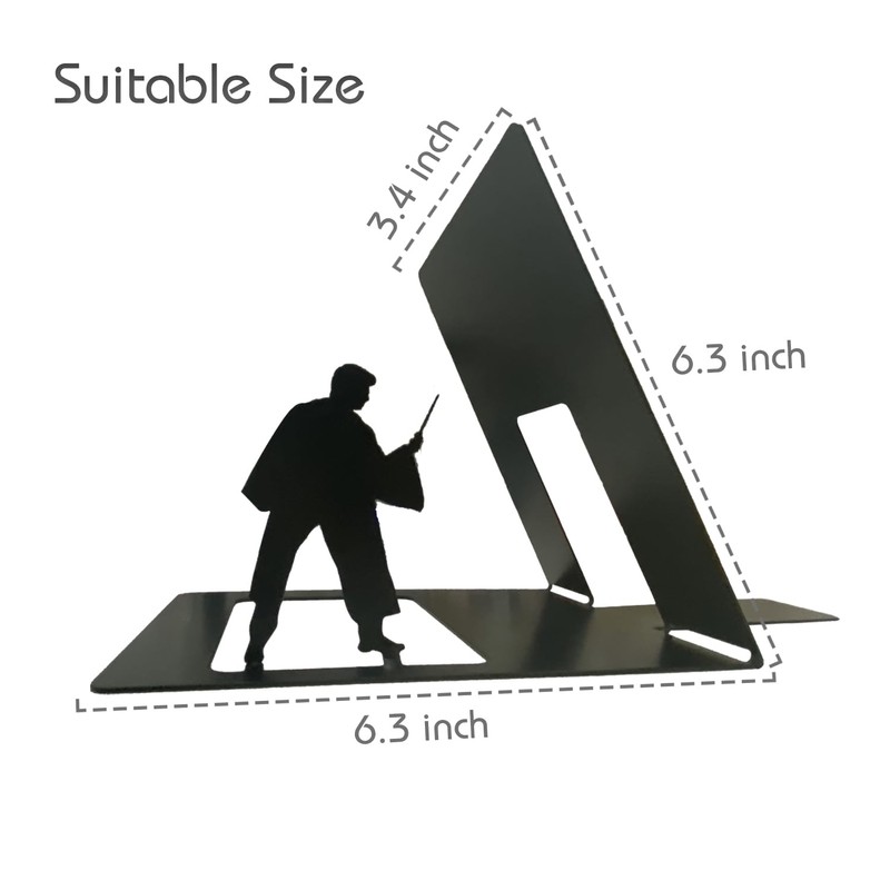 Neisouf Black Metal Bookend Cute Unique Heavy Duty Bookends for