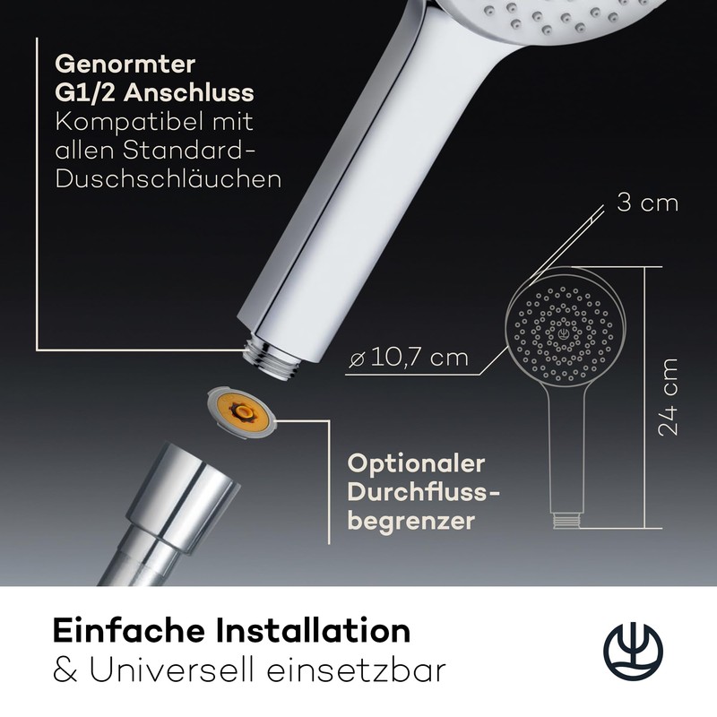 KLUDI -X1 Universal Shower Head Water-Saving Option, Shower Head with