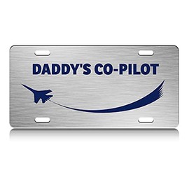 Press Fans - Daddy's CO Pilot Aviation Pilot S.Steel Car SUV Truck License Plate Decorative Tag Chrome-D#e73