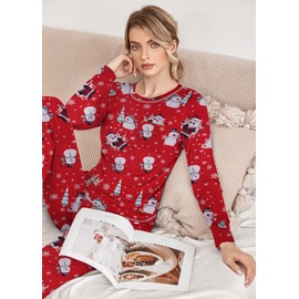 Ekouaer Pajamas Women's Long Sleeve Sleepwear Soft 2 Piece Loungewear Pj Set with Jogger Pants Christmas Print,XL
