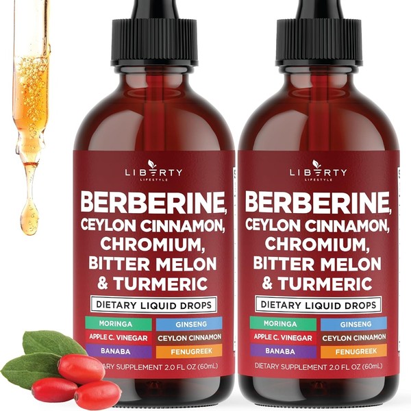 Berberine Liquid Drops with Ceylon Cinnamon, Bitter Melon, Glucomannan &