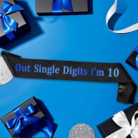 SHADOAMP 10th Birthday Decorations Boys Girls, Out Single Digits I'm 10 Birthday Decorations Sash Black and Blue for Happy 10th Bday Supplies Favors