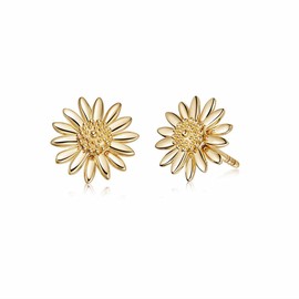 Daisy Flower S925 Sterling Silver Stud Earrings for Women Gold Plated Cute Sunflower Floral Cartilage Piercing Sleeper Studs Hypoallergenic Minimalist Fashion Jewelry for Her Daughte (Gold)