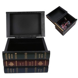 Decor Box Book Shaped Box with Lid, Vintage Style Book Box Hidden Storage for Home Library Store, 6.3 * 4.3 * 5.2 in Trinket Box Solid Wood Antique Book Decorations Book Storage Box