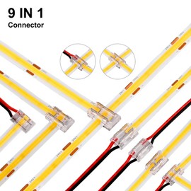 ENQIMAOYI COB LED Light Connectors, 20pcs 5mm 2Pin 9 in 1 LED Strip Connector, 9 Types Connection Methods Tape Light Connector, L-T-X Shaped for IP20 COB 5mm Single Color LED Strip