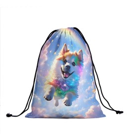Animal Gymnastics Grip Bag Pet Grip Bag for Gymnasts Artwork Chalk Bag Gym Drawstring Pouch Bag, Rainbow Corgi Dog, 9.25" x 12", Modern