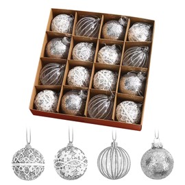 Pack of 16 Christmas Bauble Ornaments Christmas Balls Christmas Tree Decoration Xmas Tree Hanging Shatterproof Baubles Ornaments Christmas Baubles for Christmas Party Decoration (Silver)