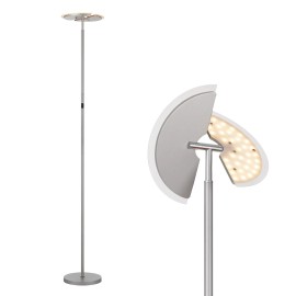 LED FLOOR LAMP- DIMMABLE UPLIGHT- TALL STANDING TORCHIERE LAMP Silver FINISH
