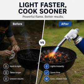 Portable Gas Torch for BBQ & Camping – Adjustable Flame Burner for Charcoal Lighting, Searing & Outdoor Cooking