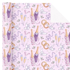 WRAPAHOLIC Wedding Wrapping Paper - Mini Roll - 17 Inch x 16.5 Feet - Dreamy Purple Champagne and Cheers Cup Design Perfect for Wedding, Bridal Shower, Engagement