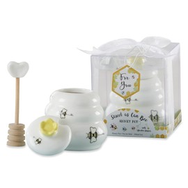 Kate Aspen Kate Aspen Sweet as Can Bee Ceramic Mini Honey Pot with Wooden Honey Dipper (3.4 oz) Honey Jar, Bee Decor, White/Yellow (23261WT)
