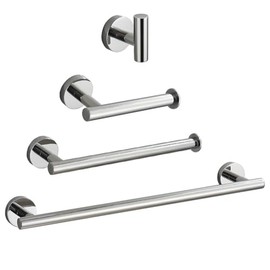 Bathroom Hardware Set Round Towel Bar Toilet Paper Holder Towel Ring Robe Hook Stainless Steel Hanging Rack DIY Chrome/Black,Chrome Full Set