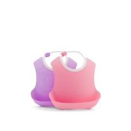 Twistshake 2X Baby Bibs with Crumb Tray, Waterproof, 4+ Months, Pastel Pink/Pastel Purple